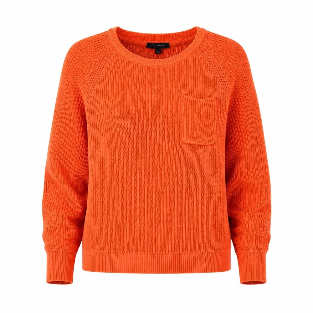 Talbots Womens Sweater 2X Pima Cotton Orange Shaker Stitch Crew Neck Raglan
